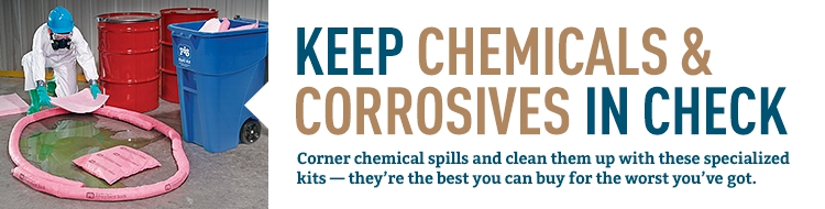 PIG Chemical Spill Kits help you clean up chemical and corrosives spills.