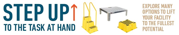Step stools and platforms with header about stepping up to the task at hand