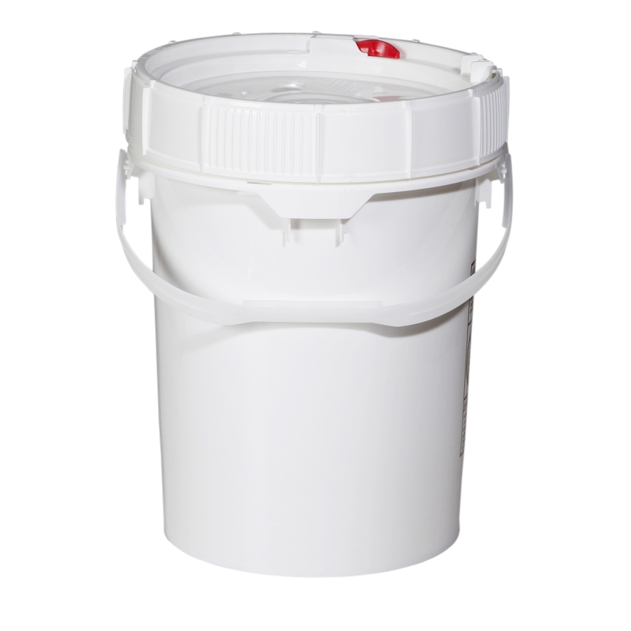 LIFE LATCH® NEW GENERATION 5 GALLON PLASTIC PAIL WITH RED SCREW TOP LID –  WHITE