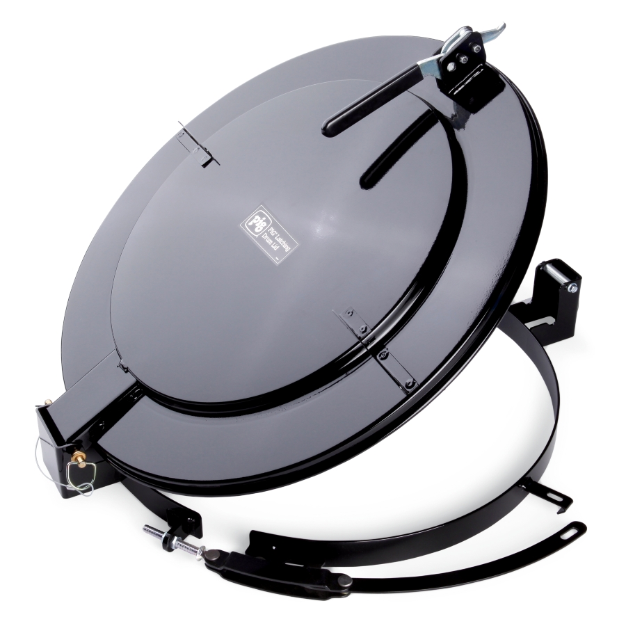 PIG Outdoor Latching Drum Lid with Fast-Latch Ring. 1 each/box. Black. 28  L x 25 W x 6 H. Get fast, easy access to outdoor drums and meet closed  container regs with