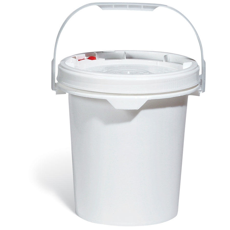 LIFE LATCH® NEW GENERATION 6.5 GALLON PLASTIC PAIL WITH RED SCREW TOP LID –  WHITE