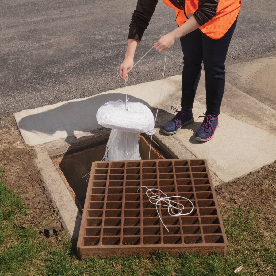 PIG Storm Drain Skimmer Squid. 2 each/box. ext. dia. 15 x 24 H. Install a  Skimmer Squid inside your storm drain catch basin as a passive last line of  defense to capture