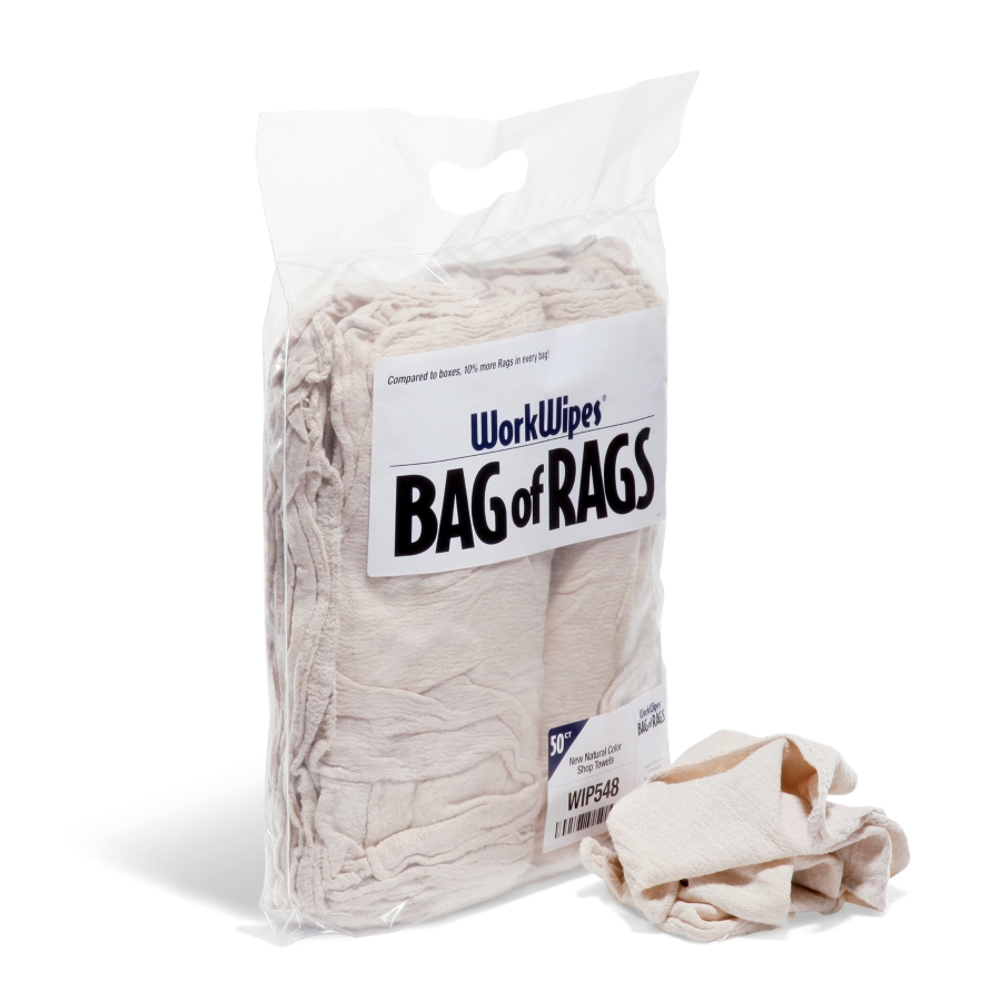 Workwipes New White 100% Cotton Rags in Bag