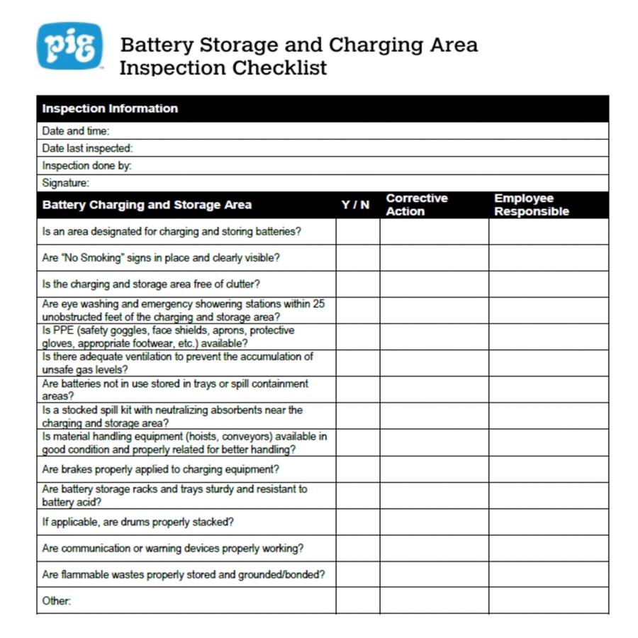 Battery Storage And Charging Inspection Checklist Expert Advice