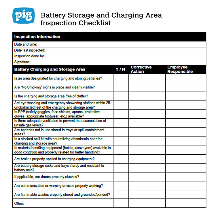 Battery Storage and Charging Area Inspection Checklist