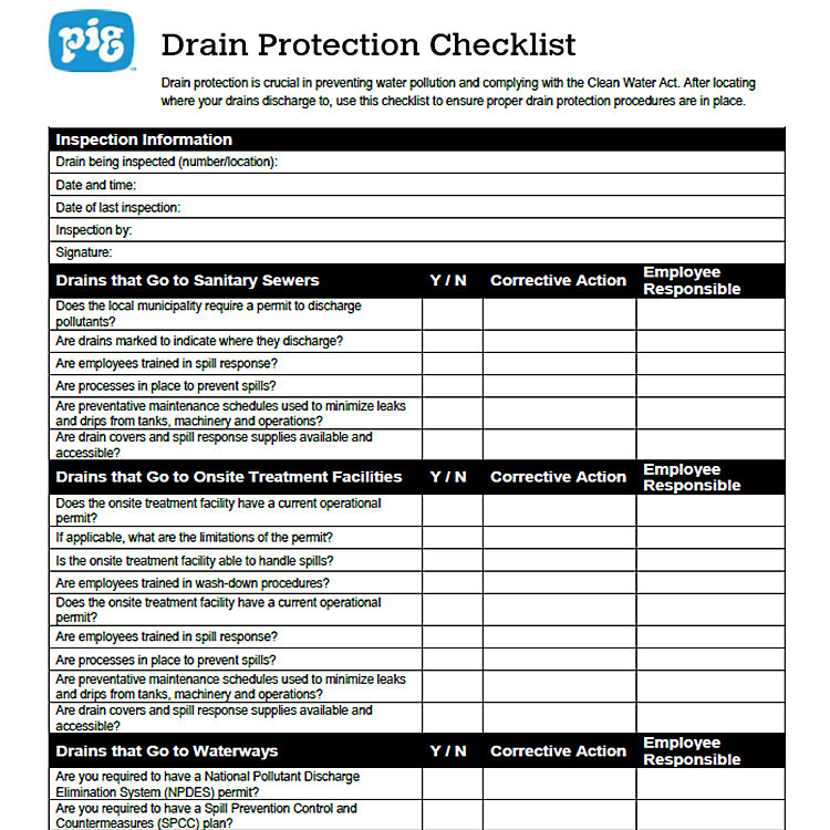 Drain Protection Checklist